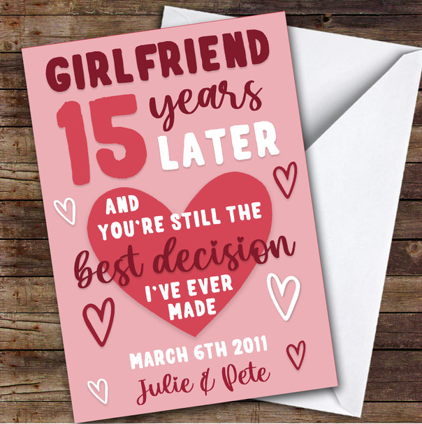 Anniversary Card Personalised 15th Girlfriend Years Best Decision Pink