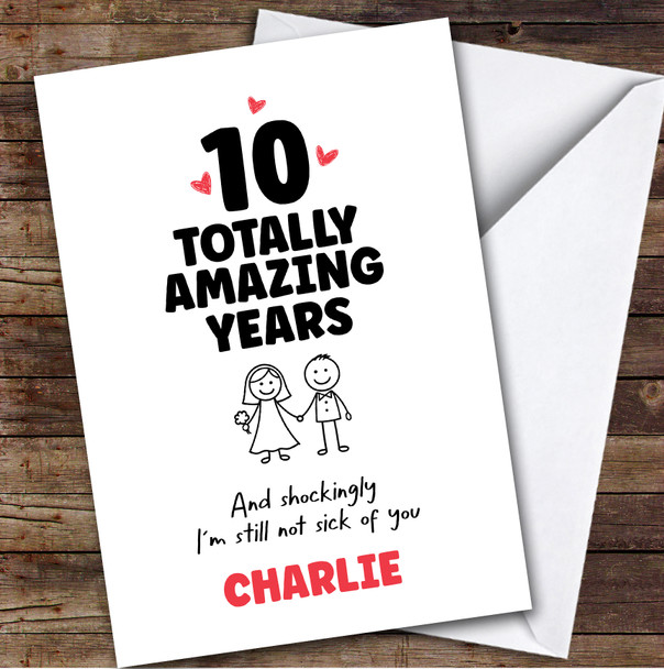 10th Wedding Anniversary Card Personalised 10 Year Doodle Couple