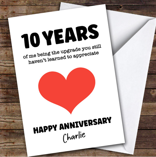 10th Wedding Anniversary Card Personalised Red Heart