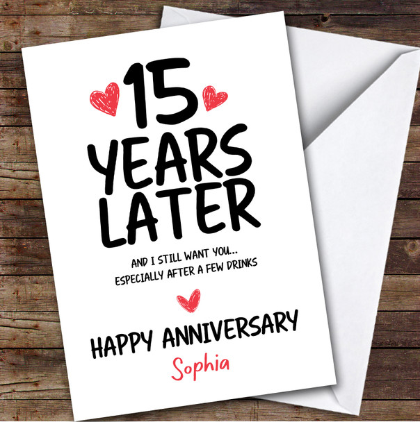 15th Wedding Anniversary Card Personalised 15 Years Funny Drink