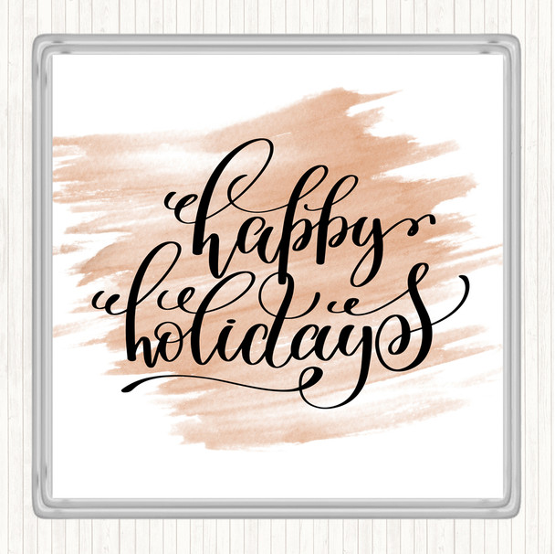 Watercolour Christmas Happy Holidays Quote Coaster