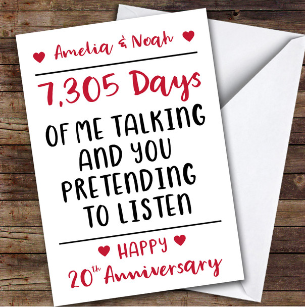 Anniversary Card Personalised 20th Pretending To Listen Funny Days