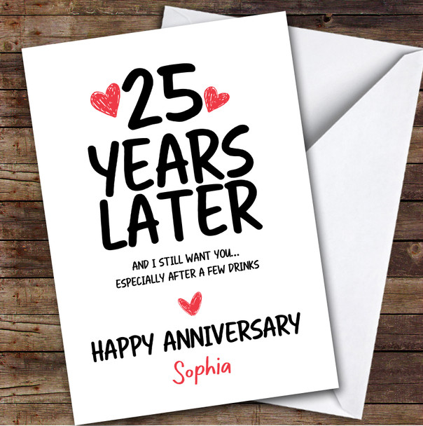 25th Wedding Anniversary Card Personalised 25 Years Funny Drink