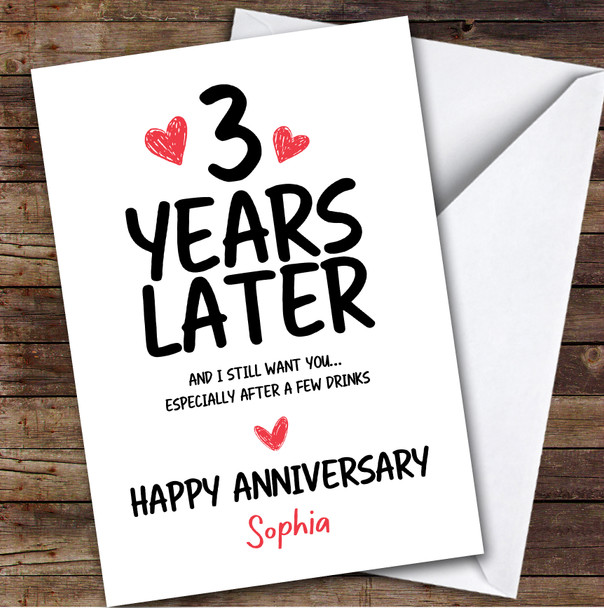 3rd Wedding Anniversary Card Personalised 3 Years Funny Drink
