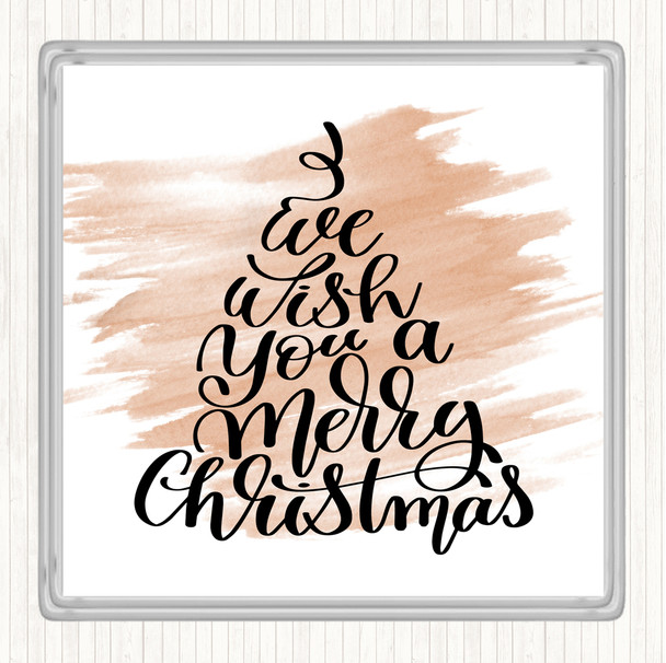 Watercolour Christmas I Wish You A Merry Xmas Quote Coaster