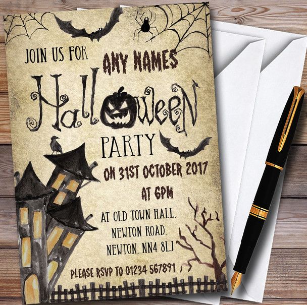 Vintage Haunted House Customised Halloween Party Invitations