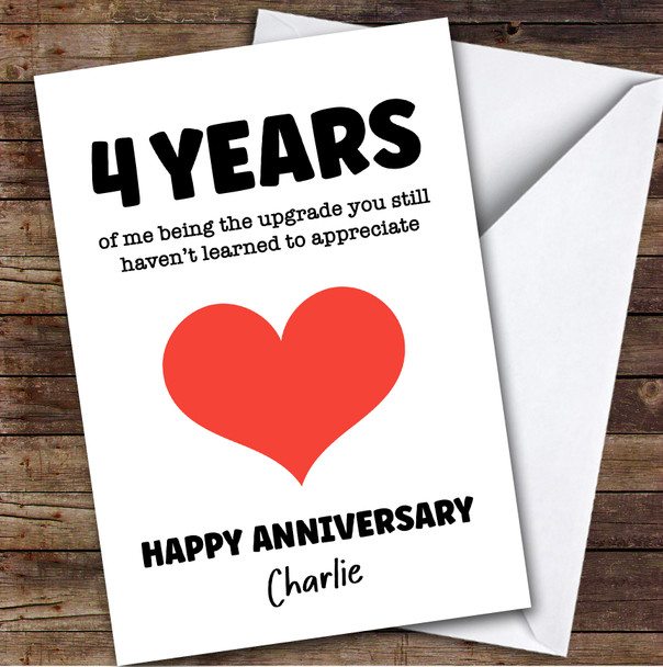 4th Wedding Anniversary Card Personalised Red Heart