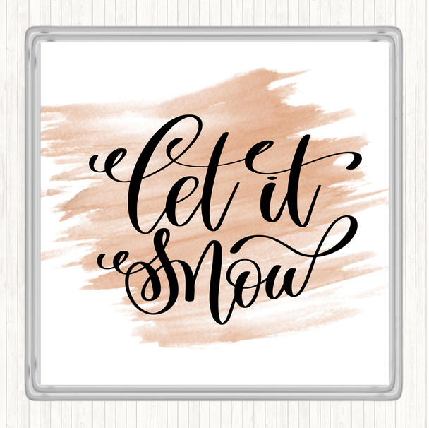 Watercolour Christmas Let It Snow Quote Coaster