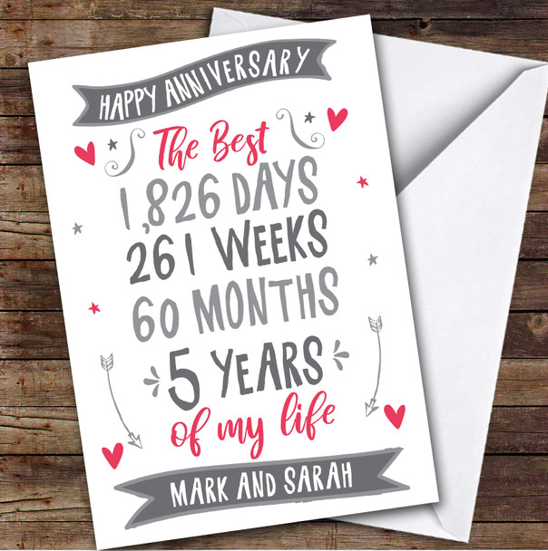Anniversary Card Personalised 5th The Best Years Of My Life Numbers Grey Banner