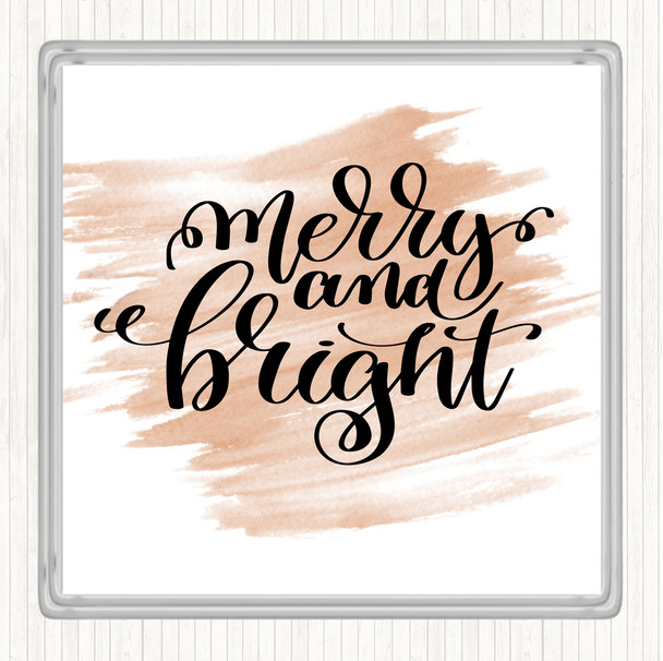 Watercolour Christmas Merry & Bright Quote Coaster