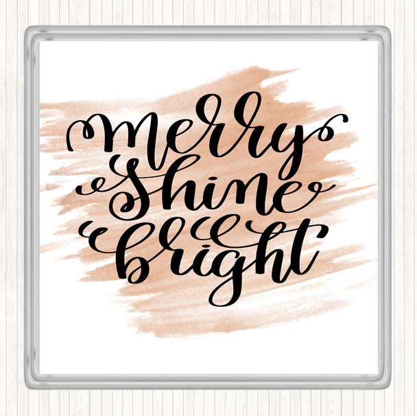 Watercolour Christmas Merry Shine Bright Quote Coaster