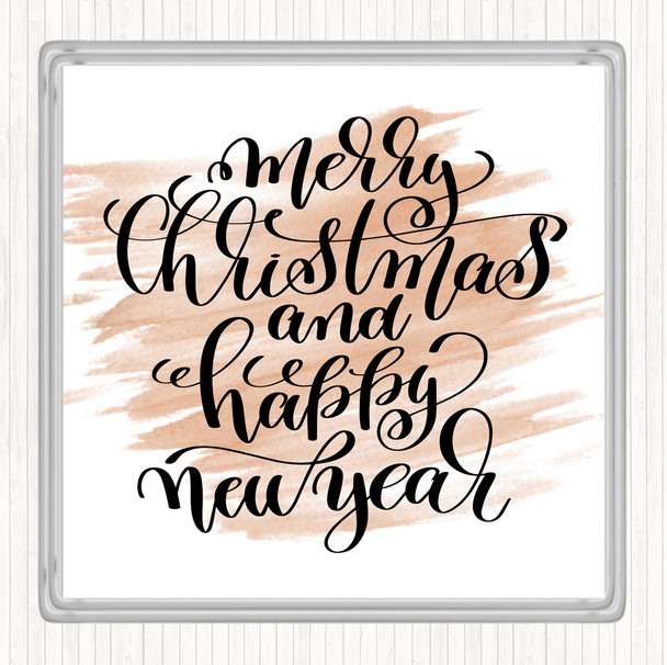 Watercolour Christmas Merry Xmas New Year Quote Coaster