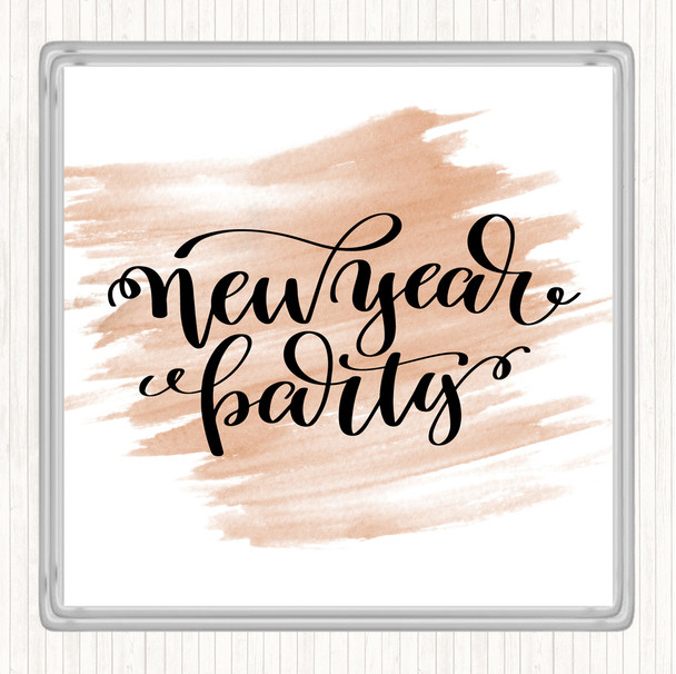 Watercolour Christmas New Year Party Quote Coaster