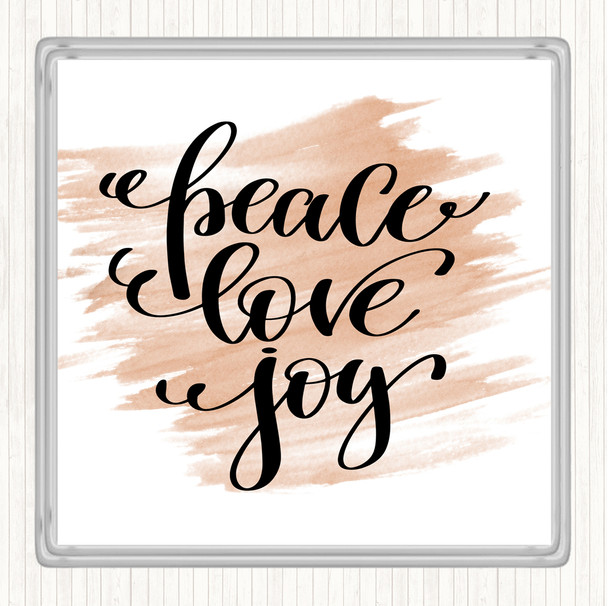Watercolour Christmas Peace Love Joy Quote Coaster