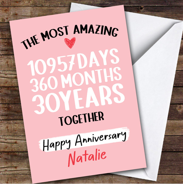 30th Wedding Anniversary Card Personalised The Most Amazing Years Wife