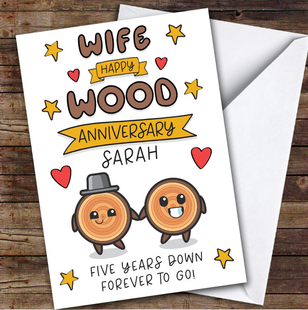 5th Wedding Anniversary Card Personalised 5 Years Wood Wife Tree Couple