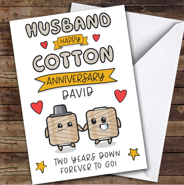 2nd Wedding Anniversary Card Personalised 2 Years Cotton Husband Yarn Couple