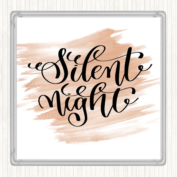 Watercolour Christmas Silent Night Quote Coaster