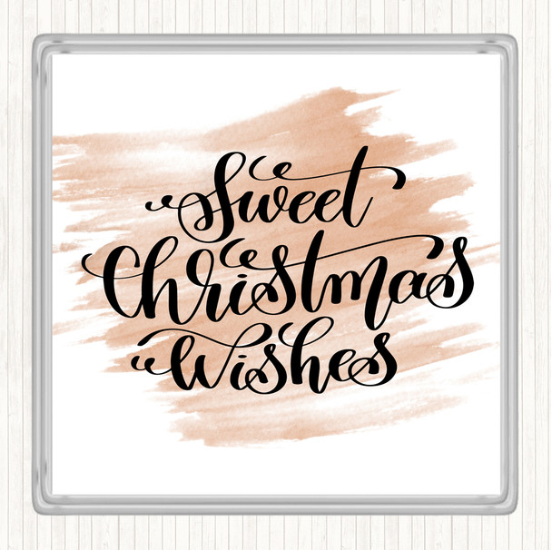 Watercolour Christmas Sweet Xmas Wishes Quote Coaster