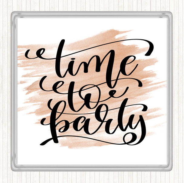 Watercolour Christmas Time To Party Quote Coaster