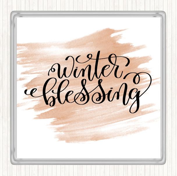 Watercolour Christmas Winter Blessing Quote Coaster