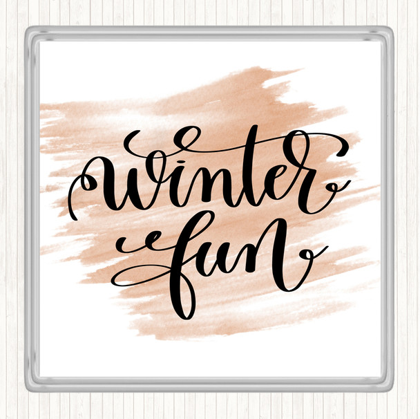 Watercolour Christmas Winter Fun Quote Coaster