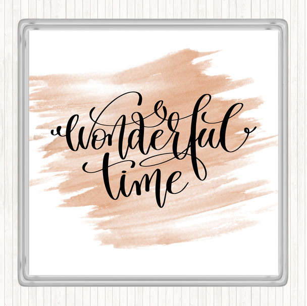 Watercolour Christmas Wonderful Time Quote Coaster