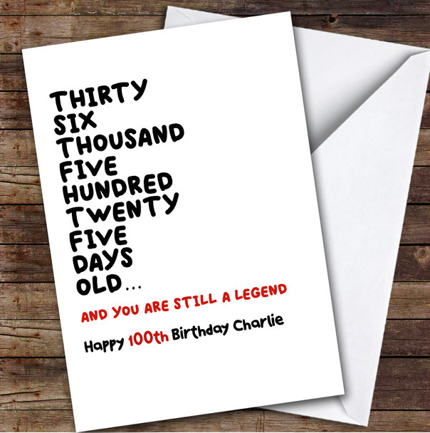 100th Birthday Card Personalised And Still A Legend
