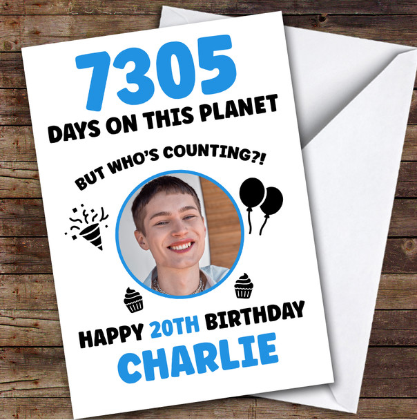 Blue 20th Birthday Card Personalised Days On This Planet Photo