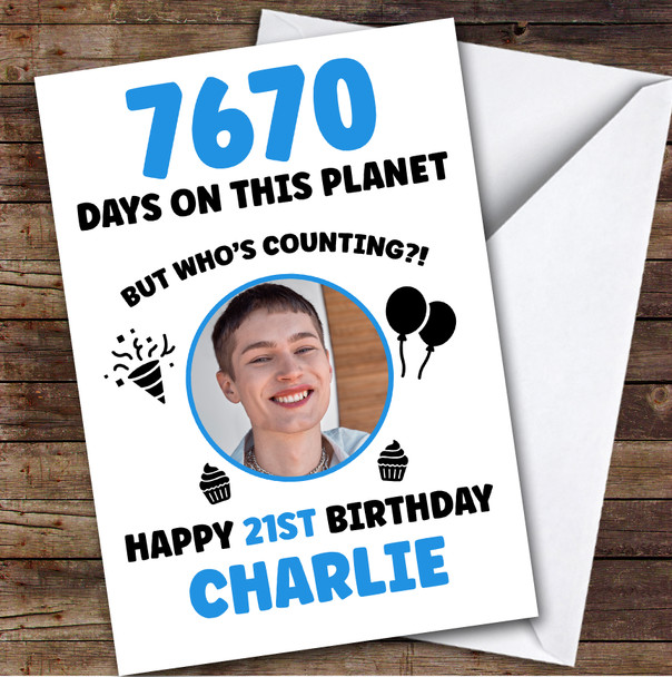 Blue 21st Birthday Card Personalised Days On This Planet Photo