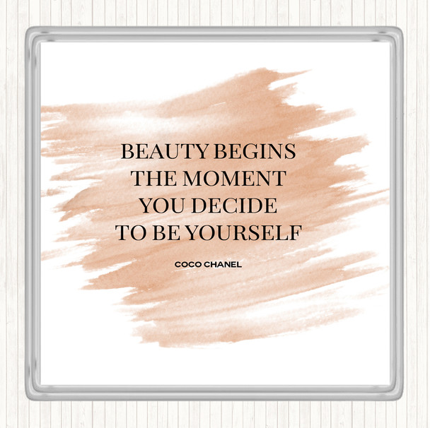 Watercolour Coco Chanel Be Yourself Quote Coaster