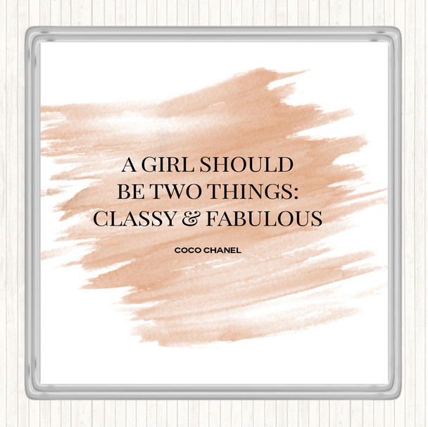 Watercolour Coco Chanel Classy & Fabulous Quote Coaster