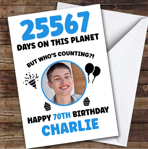 Blue 70th Birthday Card Personalised Days On This Planet Photo