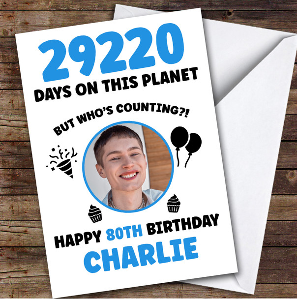 Blue 80th Birthday Card Personalised Days On This Planet Photo