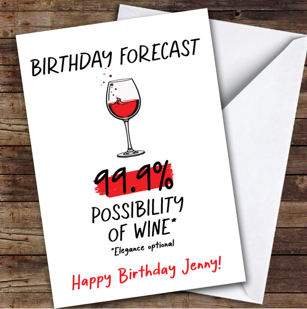 Funny Birthday Card Personalised Forecast Wine