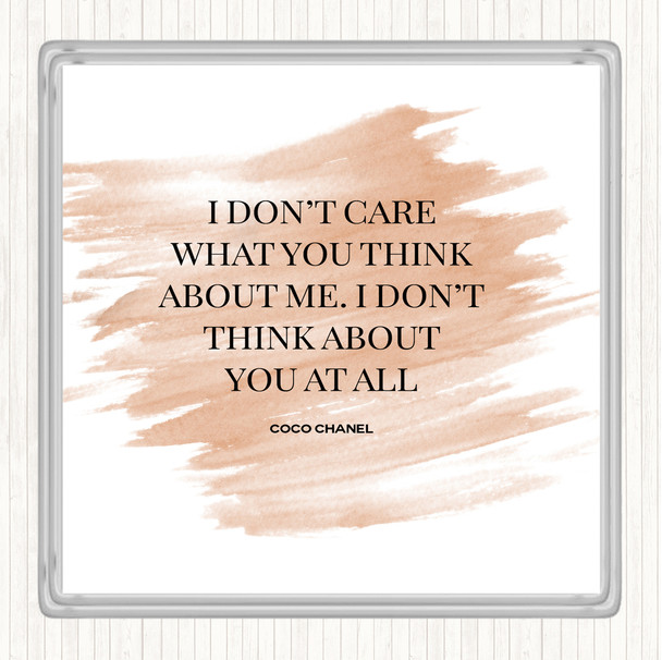 Watercolour Coco Chanel I Don't Care What You Think Quote Coaster