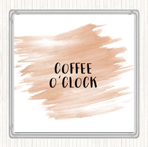 Watercolour Coffee O'clock Quote Coaster