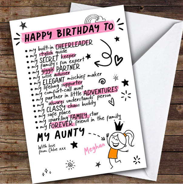 Aunty Funny Doodles Birthday Card Personalised