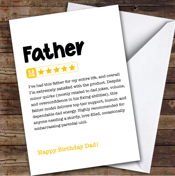 Funny Any Review Birthday Card Personalised Father