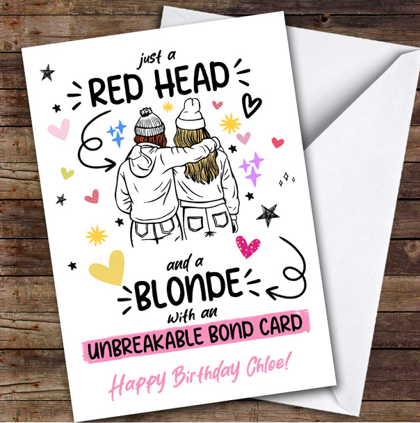 Friend Sister Red Head And Blonde Birthday Card Personalised