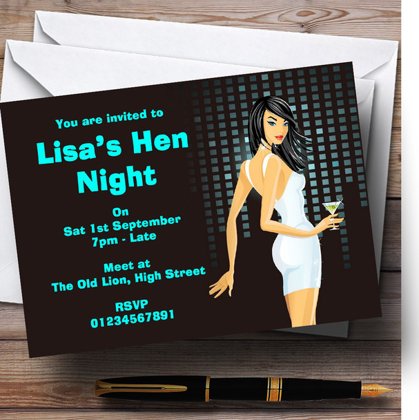 Lady With Cocktail Customised Hen Do Night Party Invitations