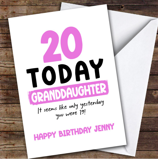 20th Birthday Card Personalised Granddaughter