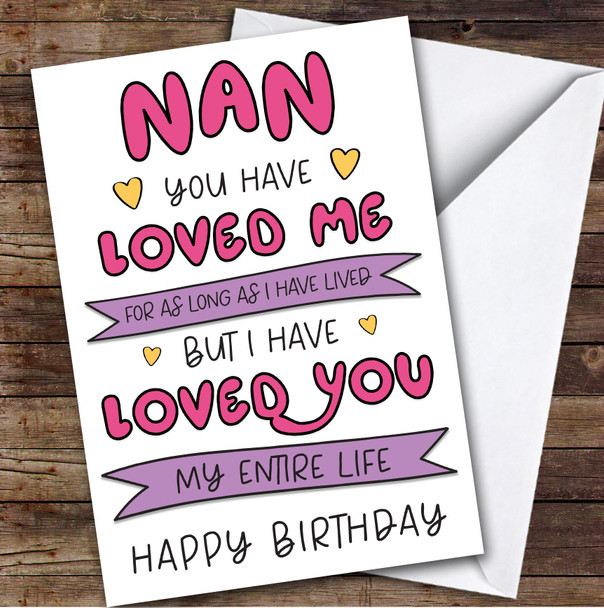 Birthday Card Personalised Nan Loved You Entire Life