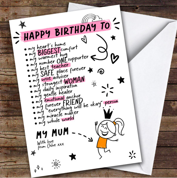 Mum Funny Doodles Birthday Card Personalised