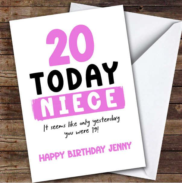 20th Birthday Card Personalised Niece