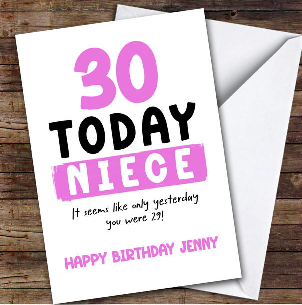 30th Birthday Card Personalised Niece