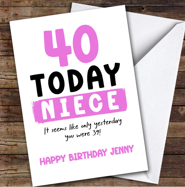 40th Birthday Card Personalised Niece