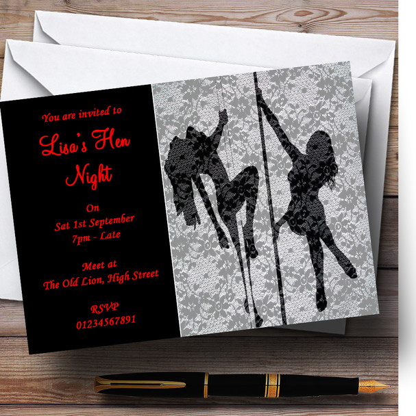 Lace And Sexy Lady Pole Dancers Customised Hen Do Night Party Invitations