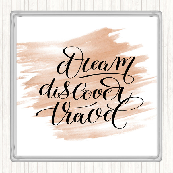 Watercolour Discover Travel Quote Coaster