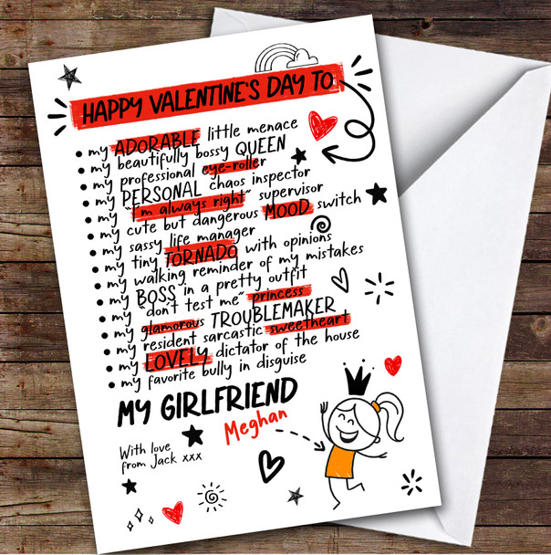 Girlfriend Funny Doodles Valentine's Day Card Personalised